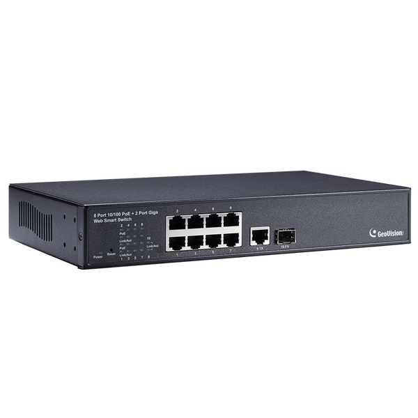 Manageable PoE+ GEOVISION™ GV-POE0801 8-Port PoE+ (+1TP, +1SPF) Switch - 130W [84-POE0801-001D]