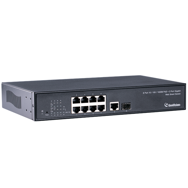 Manageable PoE+ GEOVISION™ GV-POE0811 8-Port PoE+ (+1Uplink RJ-45, +1SPF) Switch - 130W [84-POE0811-201D]