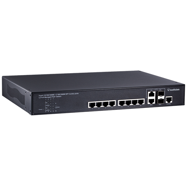 Manageable PoE+ GEOVISION™ GV-POE0812 8-Port PoE+ (+2SPF) Switch - L2 + (130W) [84-POE0812-001D]