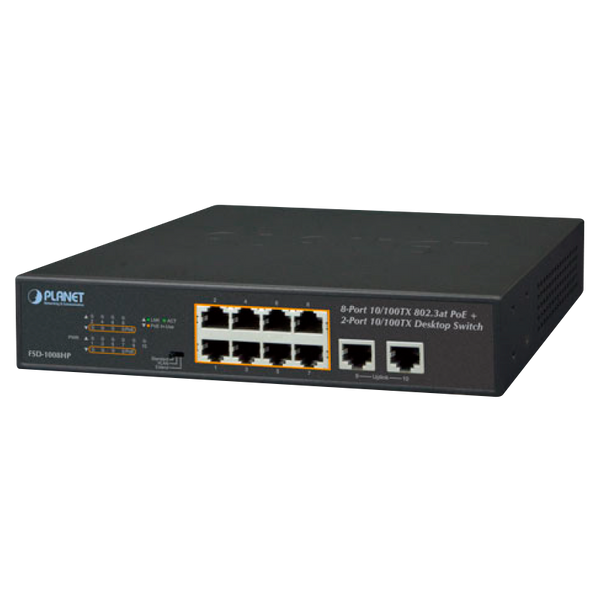 PLANET™ 8-Port PoE+ & 2-Port 10/100TX Desktop Switch (120W) [FSD-1008HP]