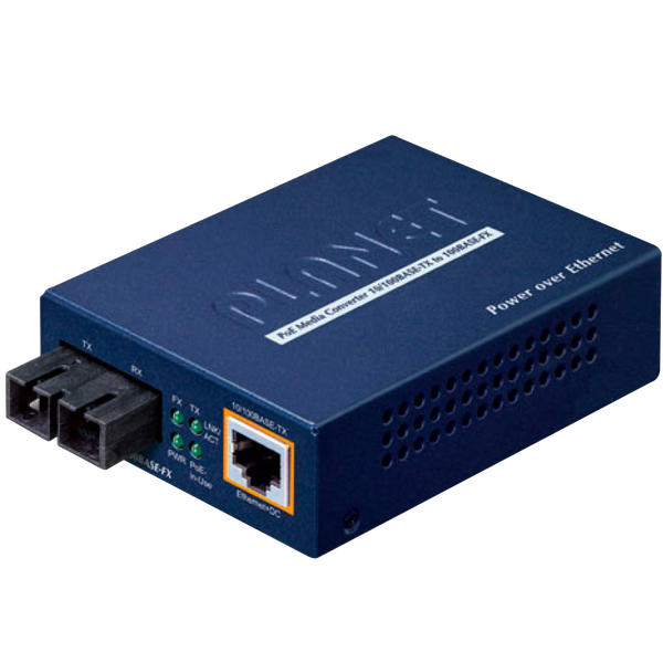 PLANET™ 100Base-FX to 10/100Base-TX PoE Media Converter (SC, Single-Mode) - 15km [FTP-802S15]