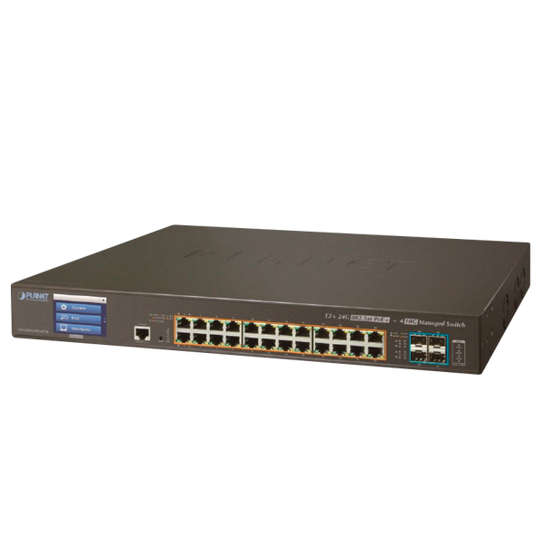 PLANET™ 24-Port PoE+ & 4-Port 10G SFP+ Managed Switch with LCD Touch Screen - L2+ with L3 Static Routing (600W) [GS-5220-24PL4XVR]