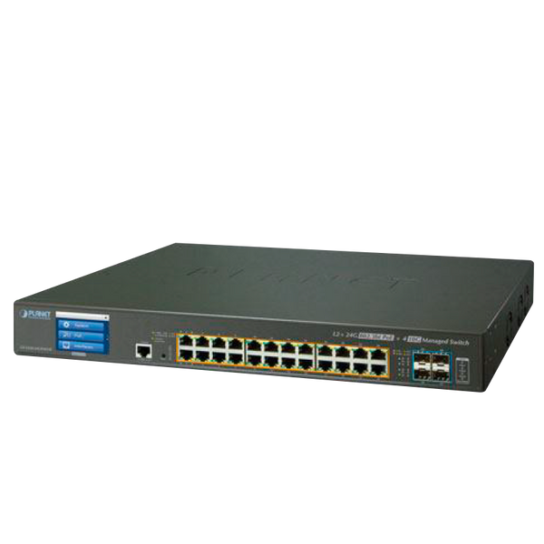 PLANET™ 24-Port Ultra PoE + 4-Port 10G SFP+ Managed Switch with LCD Touch Screen - L2+ with L3 Static Routing (400W) [GS-5220-24UP4XV]