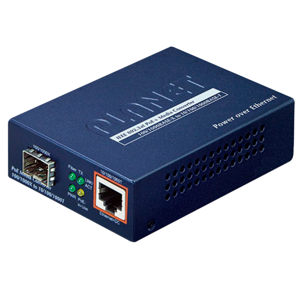 PLANET™ 100/1000BASE-X to 10/100/1000BASE-T PoE+ Media Converter - (30W) [GTP-805A]