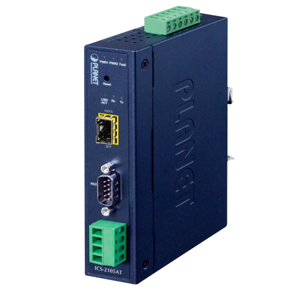 PLANET™ Industrial 1-port RS232/422/485 Serial Device Server with 1-Port 100BASE-FX SFP - (2km - 120km) [ICS-2105AT]