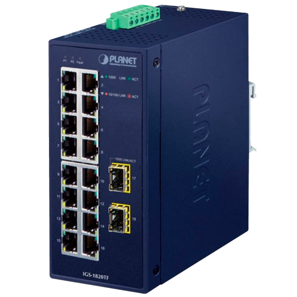 PLANET™ Industrial 16-Port 10/100/1000T + 2-Port 1000X SFP Ethernet Switch [IGS-1820TF]