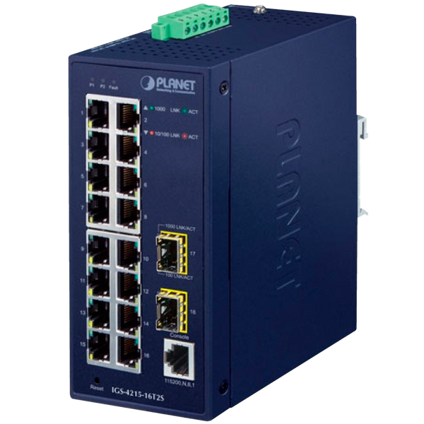 PLANET™ Industrial 16-Port 10/100/1000T + 2-Port 100/1000X SFP Managed Switch - L2/L4 [IGS-4215-16T2S]