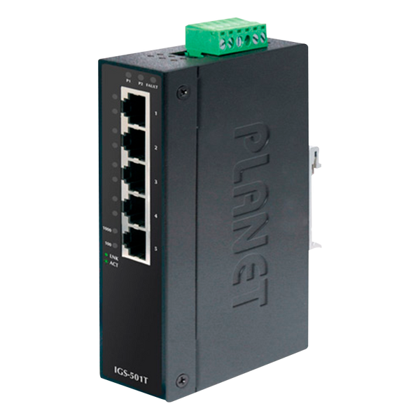 PLANET™ 5-Port 10/100/1000T Industrial Gigabit Ethernet Switch - DIN Rail [IGS-501T]