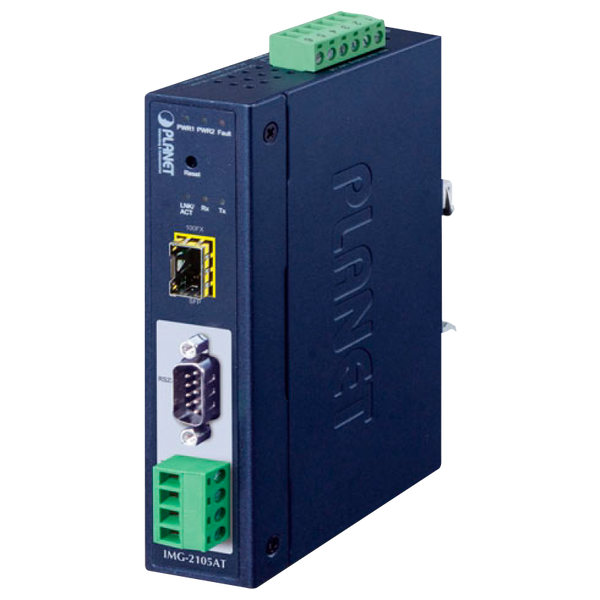 PLANET™ Industrial 1-port RS232/422/485 Modbus Gateway with 1-Port 100BASE-FX SFP [IMG-2105AT]