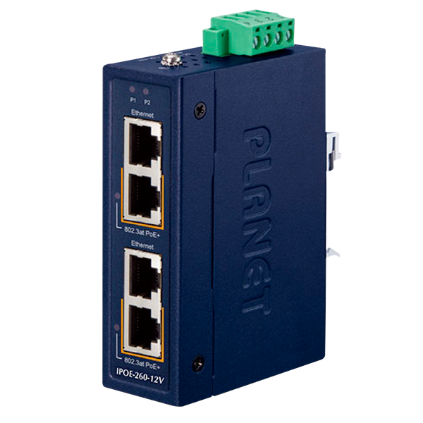 PLANET™ Industrial 2-port 10/100/1000T 802.3at PoE+ Injector Hub (Din Rail) - (72W) [IPOE-260-12V]