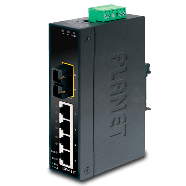 PLANET™ 4-Port 10/100Base-TX + 1-Port 100Base-FX Industrial Fast Ethernet Switch - Carril Rail [ISW-511TS15]