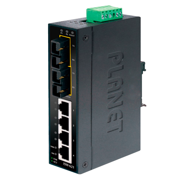 PLANET™ 4-Port 10/100Base-TX + 2-Port 100Base-FX Industrial Fast Ethernet Switch - DIN Rail [ISW-621S15]