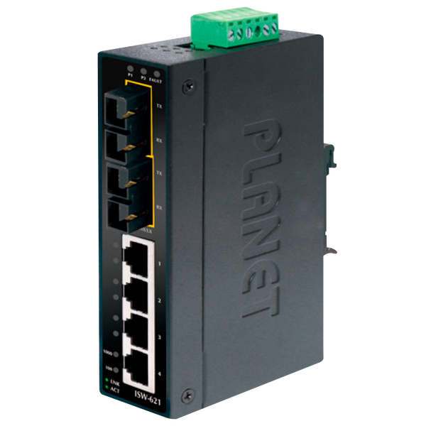 PLANET™ 4-Port 10/100Base-TX + 2-Port 100Base-FX Industrial Fast Ethernet Switch - DIN Rail [ISW-621]