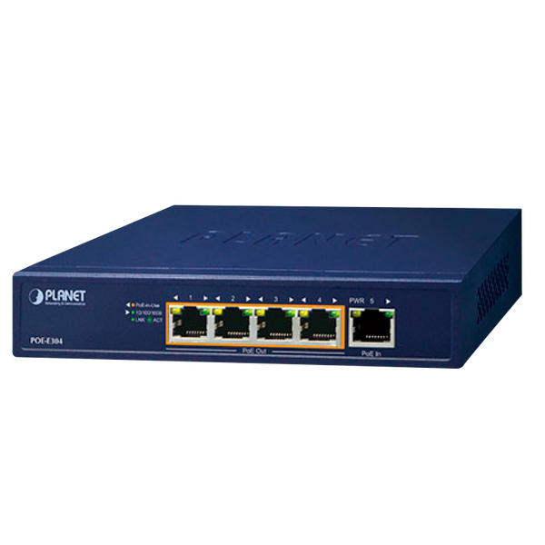 PLANET™ 1-Port 802.3bt PoE++ to 4-Port 802.3af/at Gigabit PoE Extender (Wall-Mountable) - L2 (65W) [POE-E304]