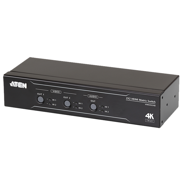 ATEN™ 2 x 2 True 4K HDMI Matrix Switch with Audio De-Embedder [VM0202HB-AT-G]