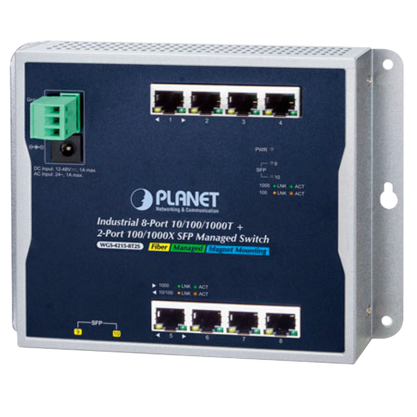 PLANET™ Industrial 8-Port 10/100/1000T (+2 SFP) Wall-Mount Managed Switch (Din Rail) - L2  [WGS-4215-8T2S]