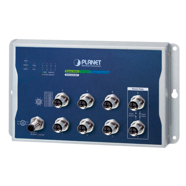 PLANET™ Industrial 8-Port 10/100/1000T M12 Wall-mount Managed Switch (Din Rail) - L2+ [WGS-5225-8MT]